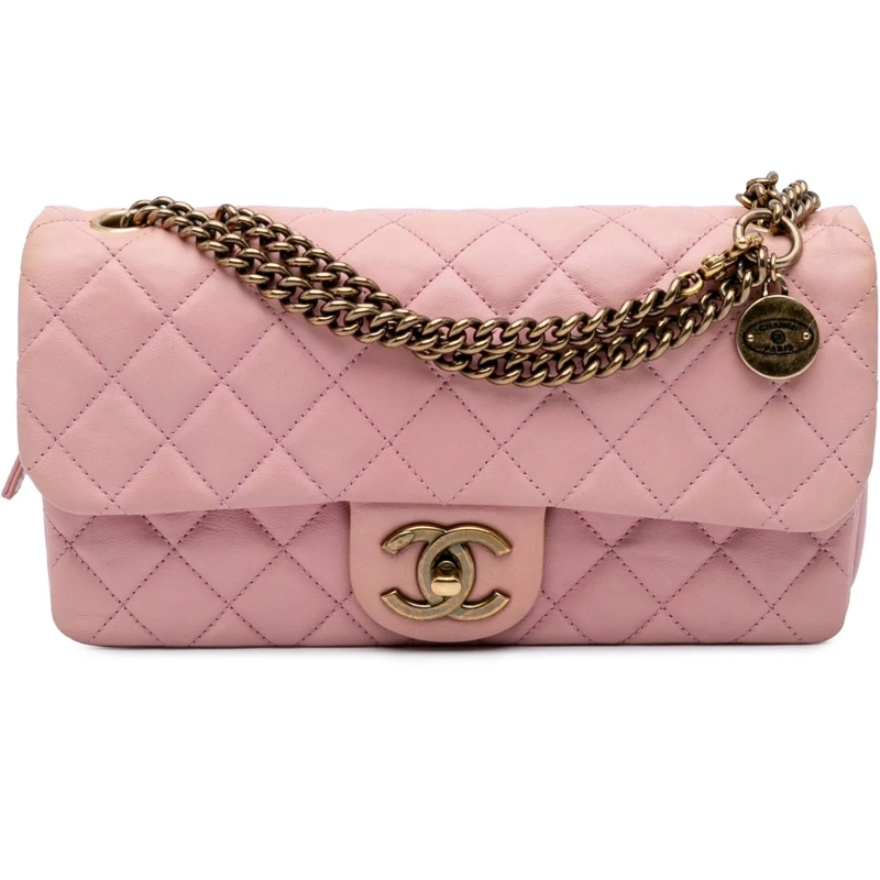 Chanel Sac à bandoulière Quilted Calfskin CC Crown Flap rose