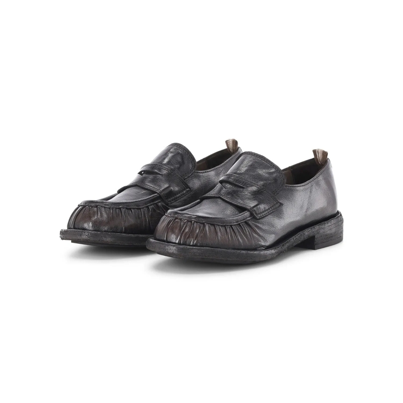 Officine Creative Chaussures à lacets Loafers Rugged aus Leder schwarz