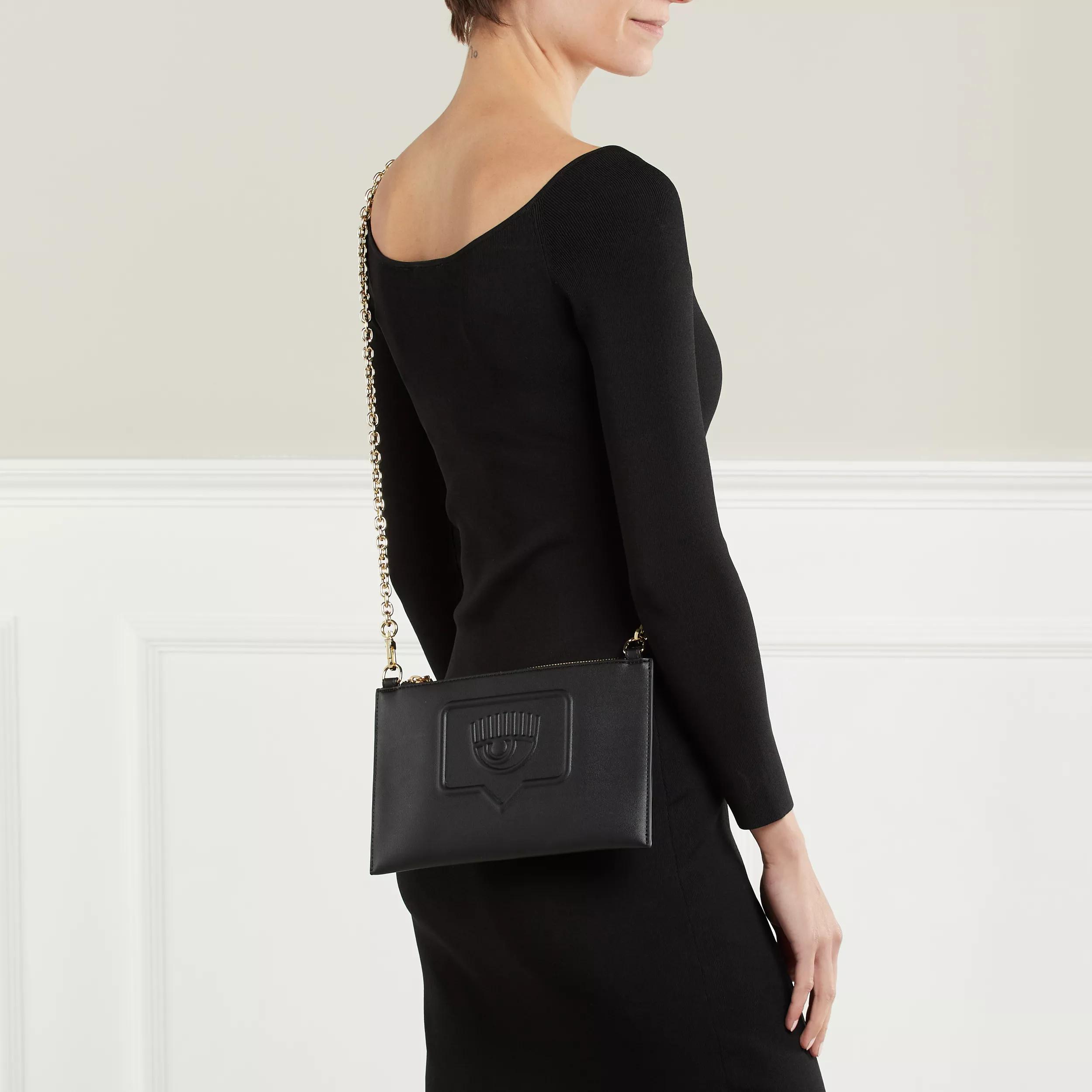 Chiara Ferragni Collection Zwarte Polyester Pochette met Afneembare Gouden Kettingband Black Dames