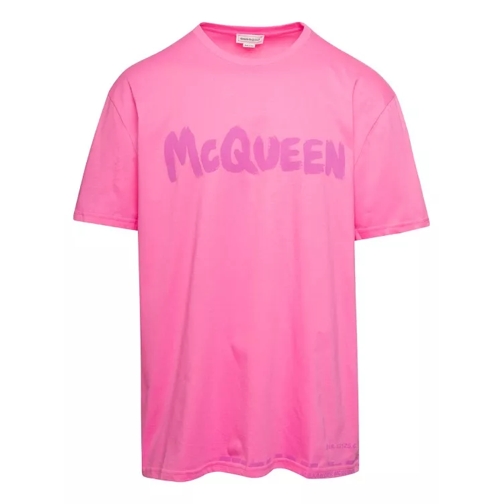 Alexander McQueen Pink Crew Neck T-Shirt With Logo Print On The Ches Pink 