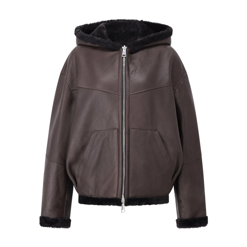 HALFBOY Overgangsjas Wendejacke mit Kapuze aus Leder braun