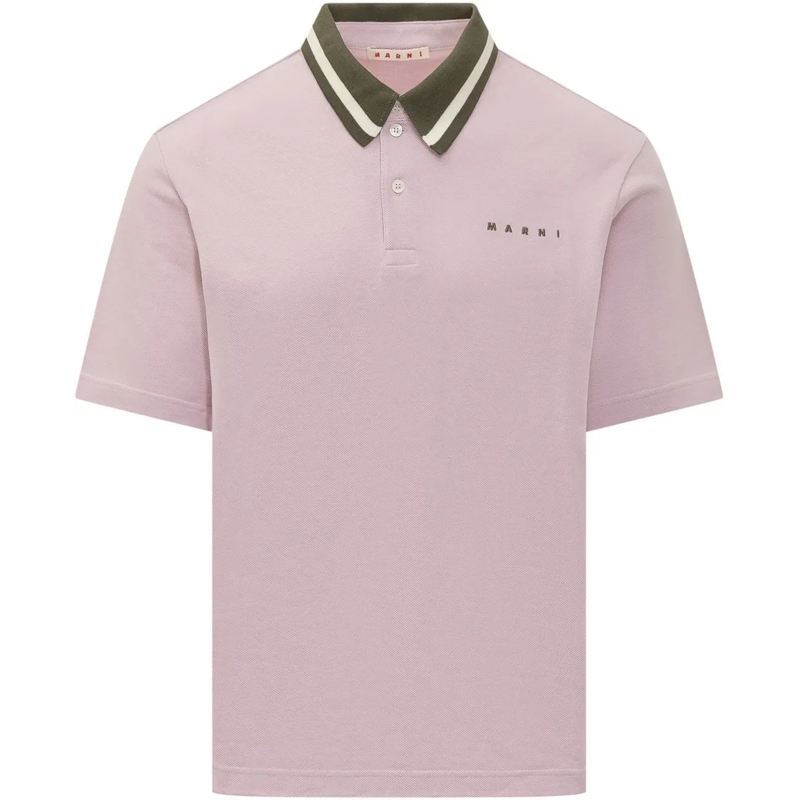 Marni Polo Polo con Colletto a Contrasto e Logo Ricamato rose