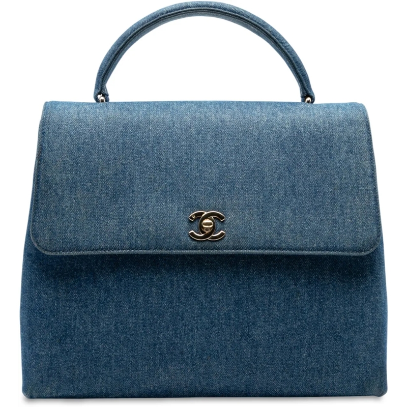 Chanel Tote CC Denim Kelly Top Handle Bag blau