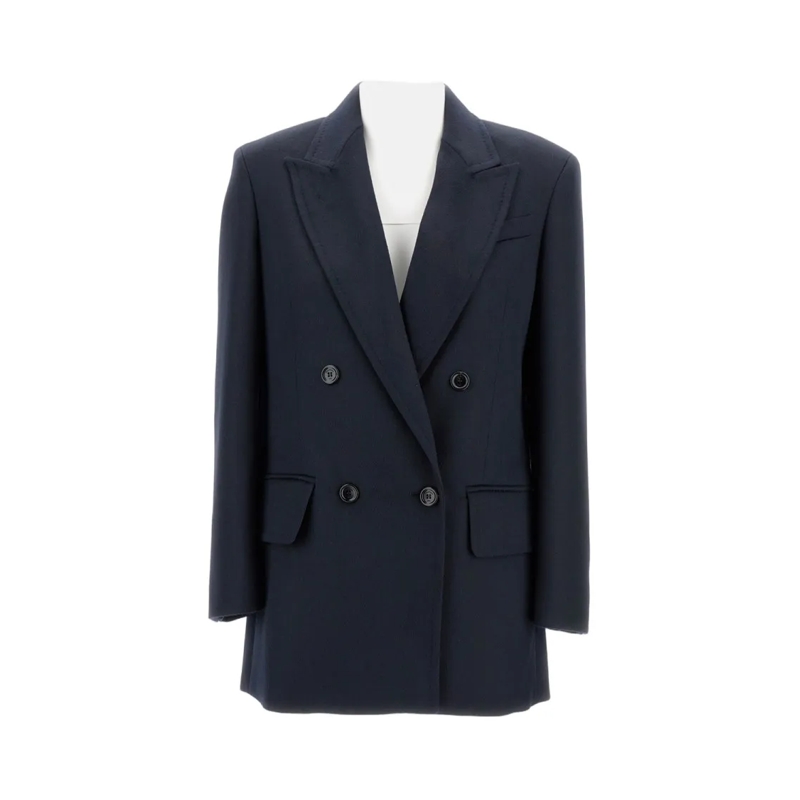 Max Mara Blazer Structured Double-Breasted Jacket With Notch Lapel Blue