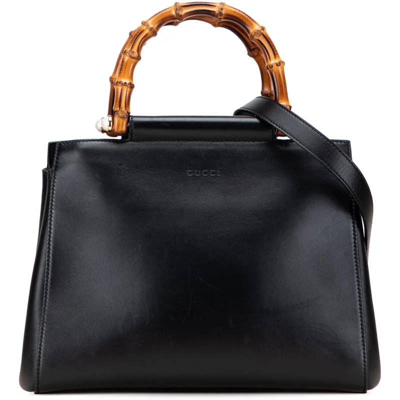 Gucci Schultertasche Small Leather Bamboo Nymphaea Satchel schwarz