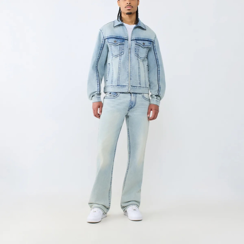 True Religion  - Jeansjacke- Motoinspirierte Details- Frontreiß hellblau