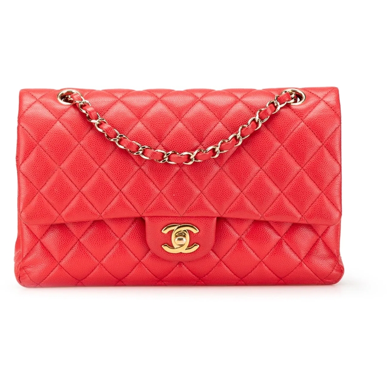 Chanel Sac à bandoulière Medium Classic Caviar Double Flap rot