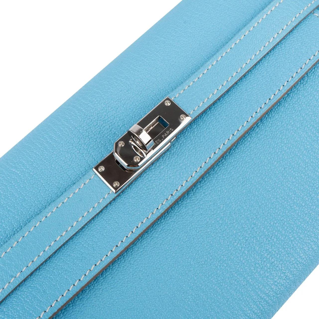 Thumbnail - Hermès Portemonnaie - Hermes Bleu Leather Palladium Kelly Wallet - Gr. unisize - in Blau - für Damen