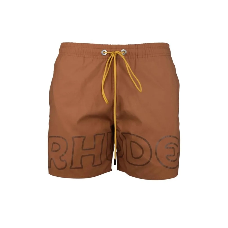 Rhude  Brown Nylon Swim Shorts With Contrast Drawstrings Brown