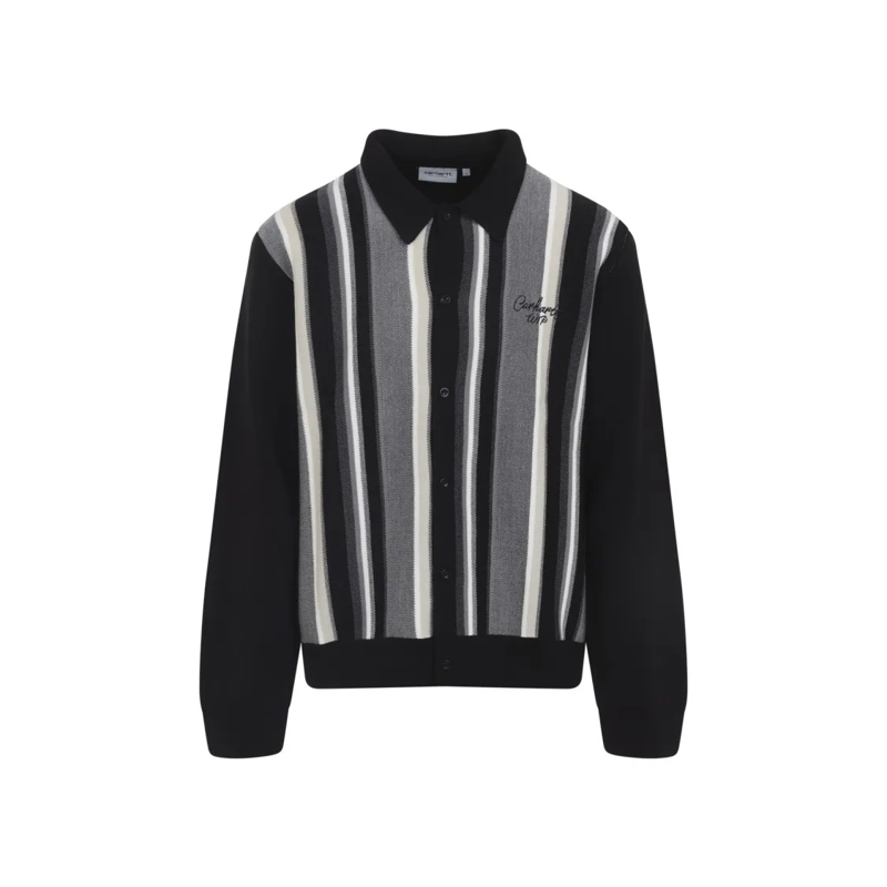 Carhartt Wip Cardigan Graphite Grey Cardigan With Pointed Collar Black