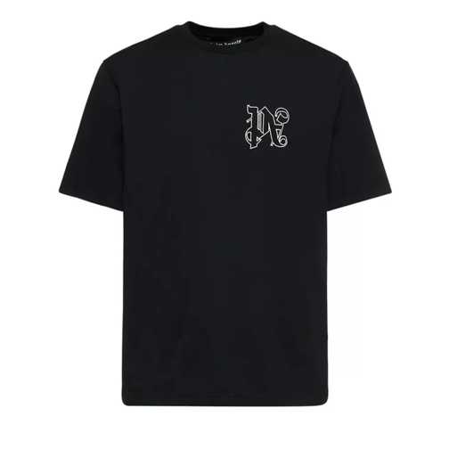 Palm Angels Embroidered Monogram Black Cotton T-Shirt Black Magliette