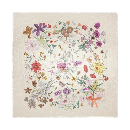 Gucci Scarf Jacquard Floral Print Ivory Wollen Sjaal