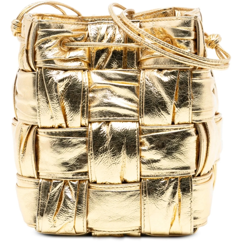 Bottega Veneta Schultertasche Small Metallic Crushed Nappa Maxi Intrecciato Cass gold