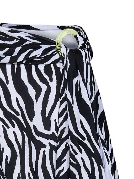 The Attico White Black Asymmetric Zebra Print Mini Skirt Black