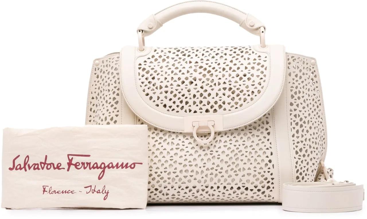 Salvatore Ferragamo Hobo bags 2021 Leather Laser Cut Gancini Sofia in wit