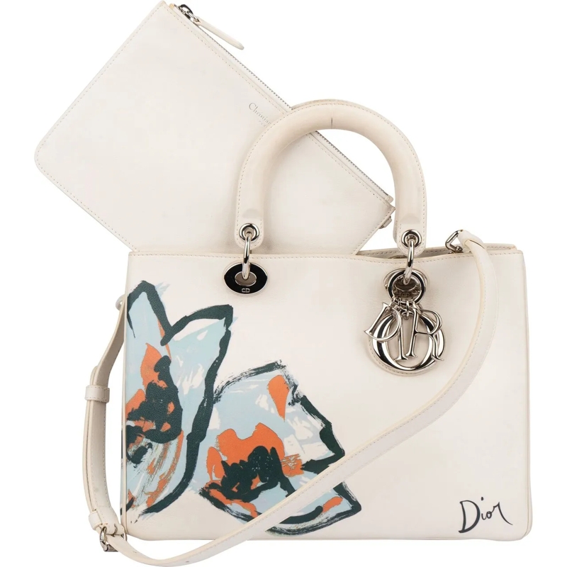 Christian Dior Tote Christian Dior White Leather Art Diorissimo Handba weiß