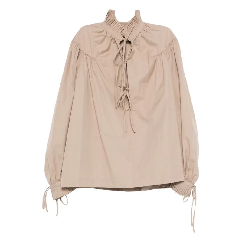 Dries Van Noten Hemd Boxy Long-Sleeved Shirt With Ruffled Neckline Neutrals
