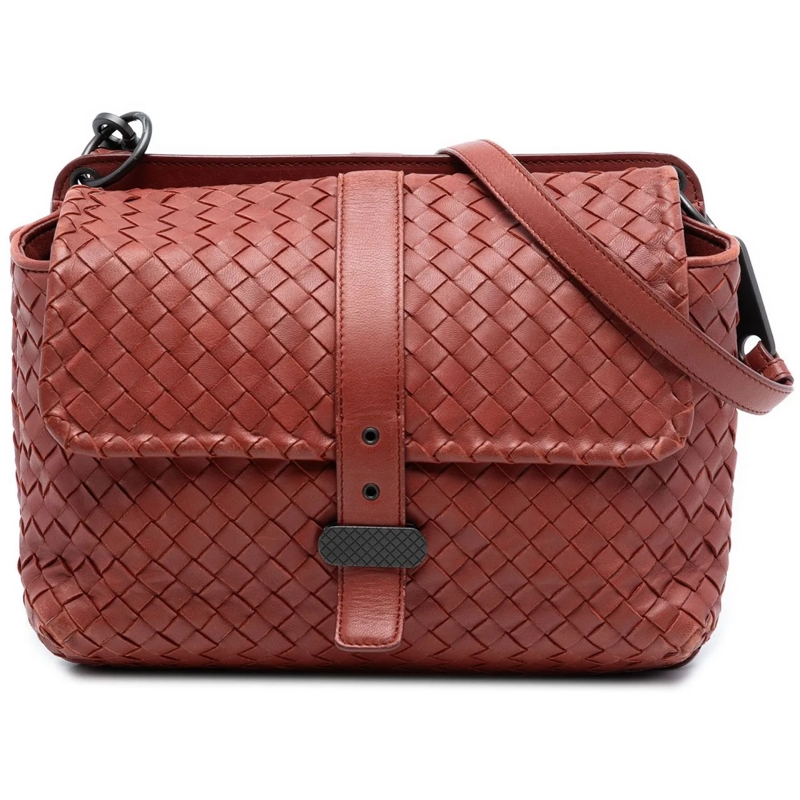 Bottega Veneta Schultertasche Nappa Intrecciato Double Sided Flap Messenger Bag rot