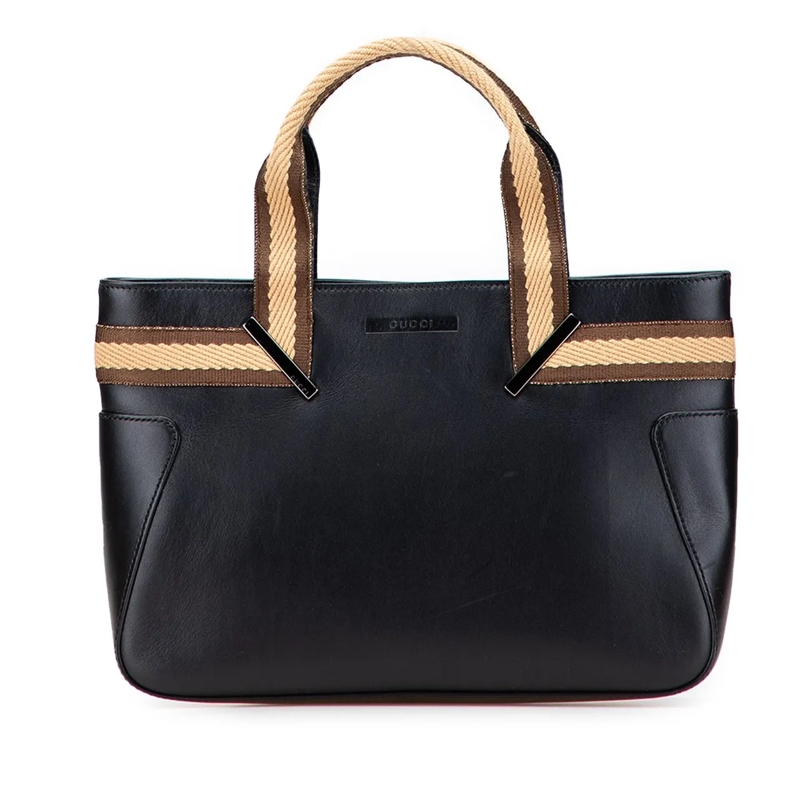 Gucci Tote Leather Web Handbag schwarz