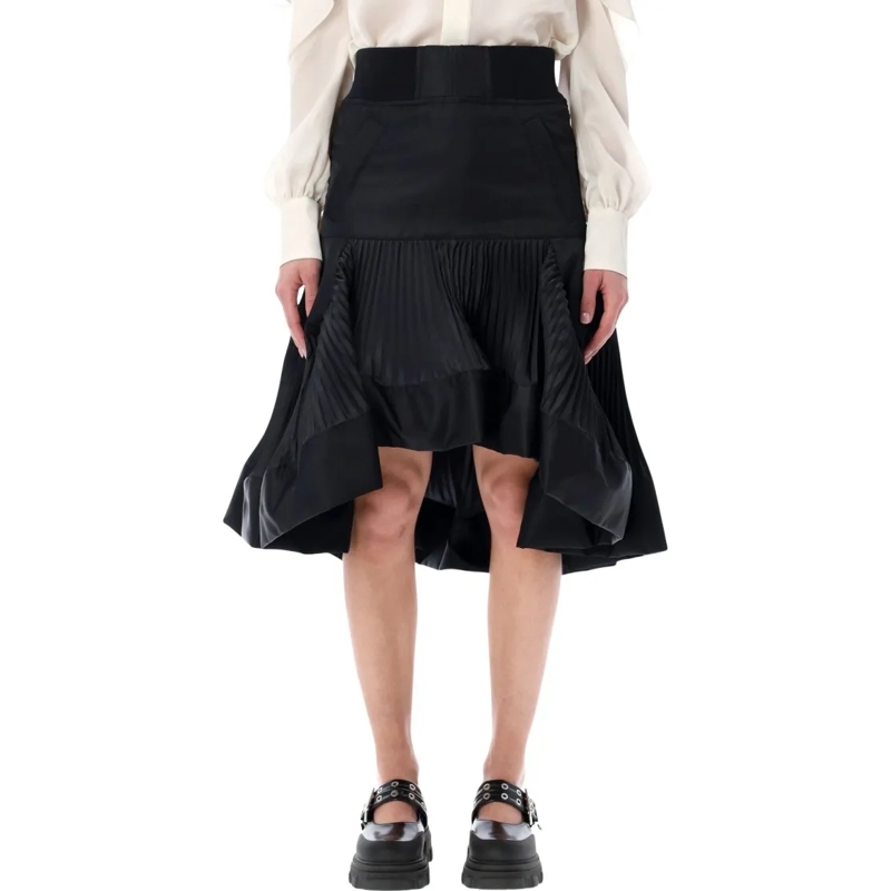 Sacai Midirock Nylon Twill Midi Skirt With Pleated Inserts Black