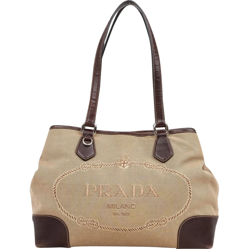 Prada Tote Prada Jacquard Triangle Shoulder Bag beige