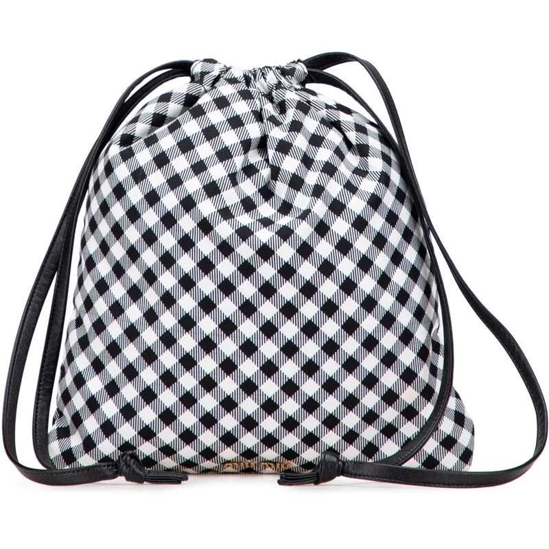 Miu Miu Necessaire Nylon Gingham Drawstring Pouch blau