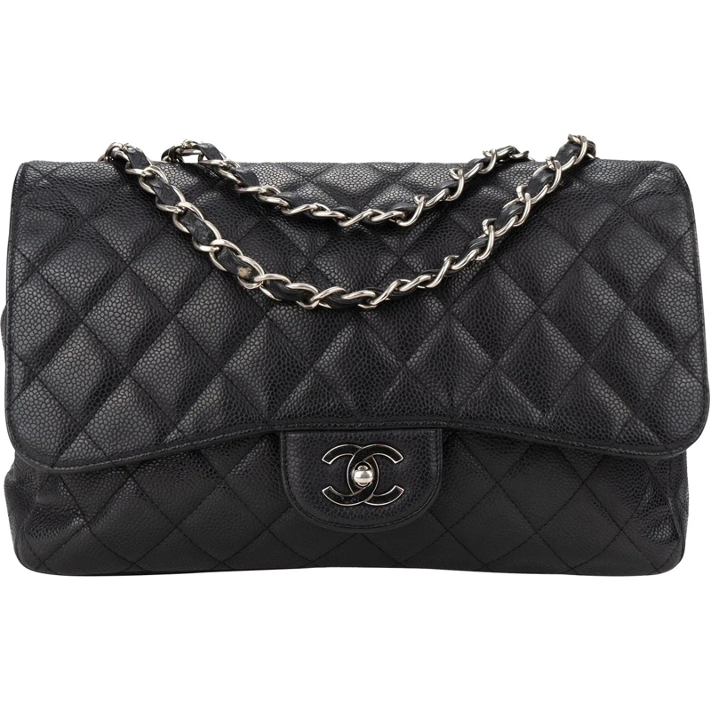 Chanel Sac à bandoulière Chanel Quilted Caviar Leather Palladium Jumbo Sing mehrfarbig