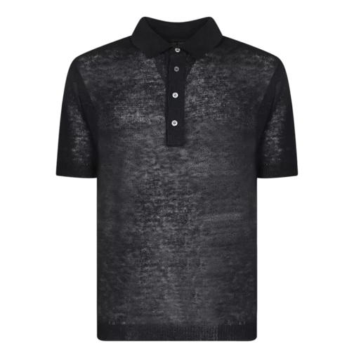 Dell'oglio Short-Sleeve Linen Polo Shirt Black 