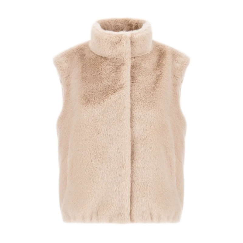 Herno  Faux Fur Vest With High Collar And Concealed Closu Neutrals