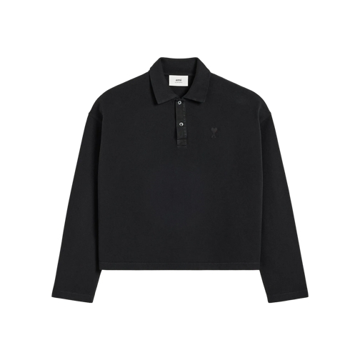 AMI Paris Cropped Polo aus Bio-Baumwollpiqué mit Logo 001 BLACK Polotröja