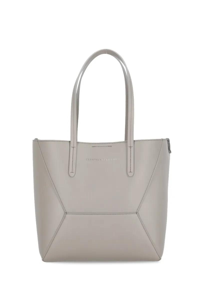 Brunello Cucinelli Shopper - Leather Bag With Jewel - Gr. unisize - in Weiß - für Damen