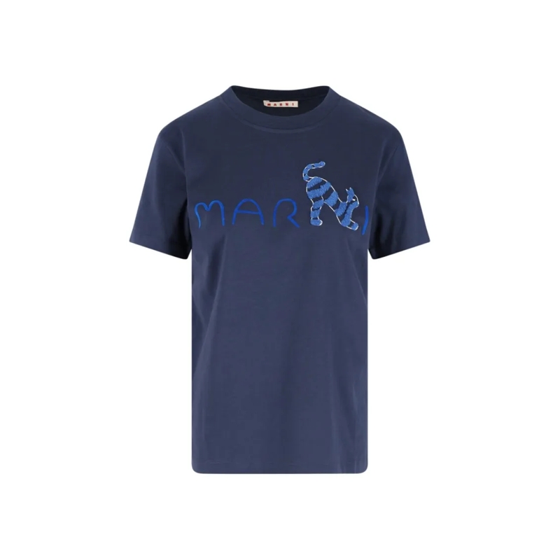 Marni T-Shirt "Animal Aphabet" Logo T-Shirt In Blue Cotton Blue