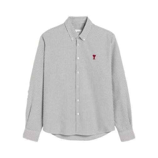 AMI Paris Button-down-Hemd mit Logo 039 BLACK/NATURAL WHITE Skjortor