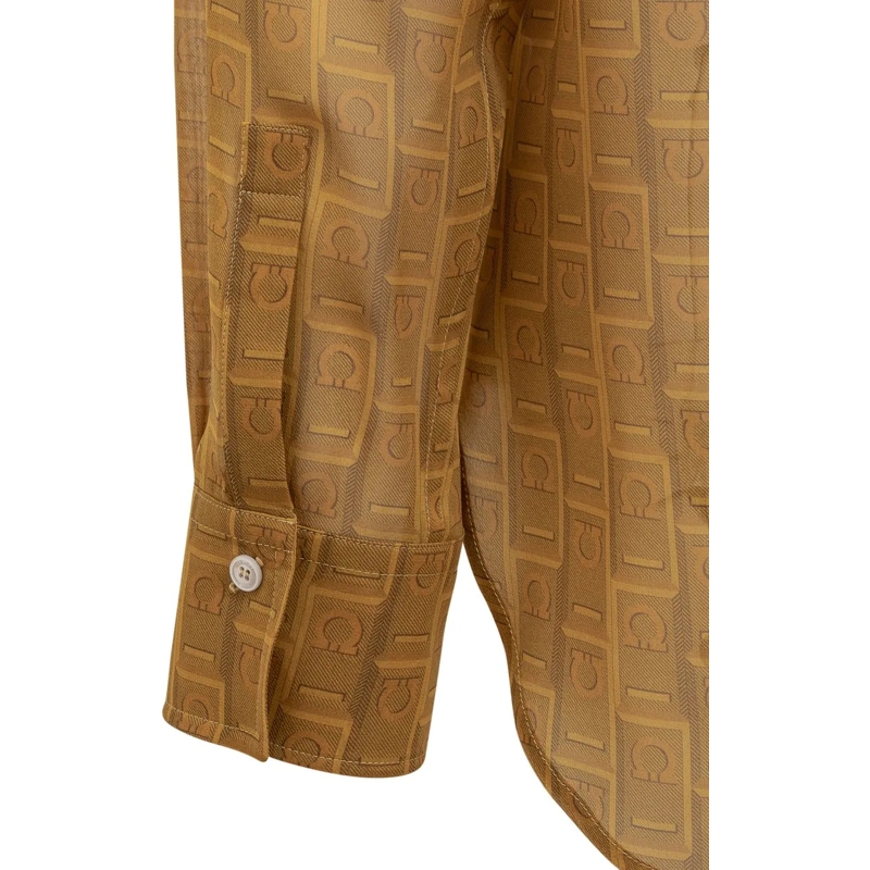 Salvatore Ferragamo Chemisier Camicia con Stampa Monogram beige(Image 3)