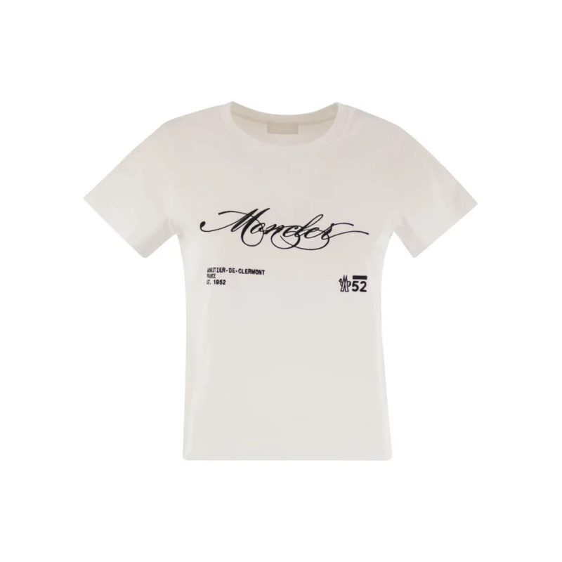 Moncler T-Shirt Cotton T-Shirt With Embroidered Cursive Logo White