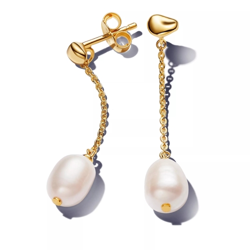 Pandora Drop Earring 14k Gold-plated drop earrings with treated freshwa White