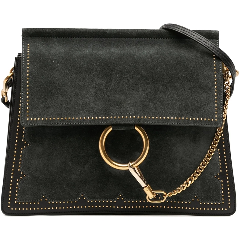 Chloé Schultertasche Medium Studded Suede and Calfskin Faye Crossbody schwarz