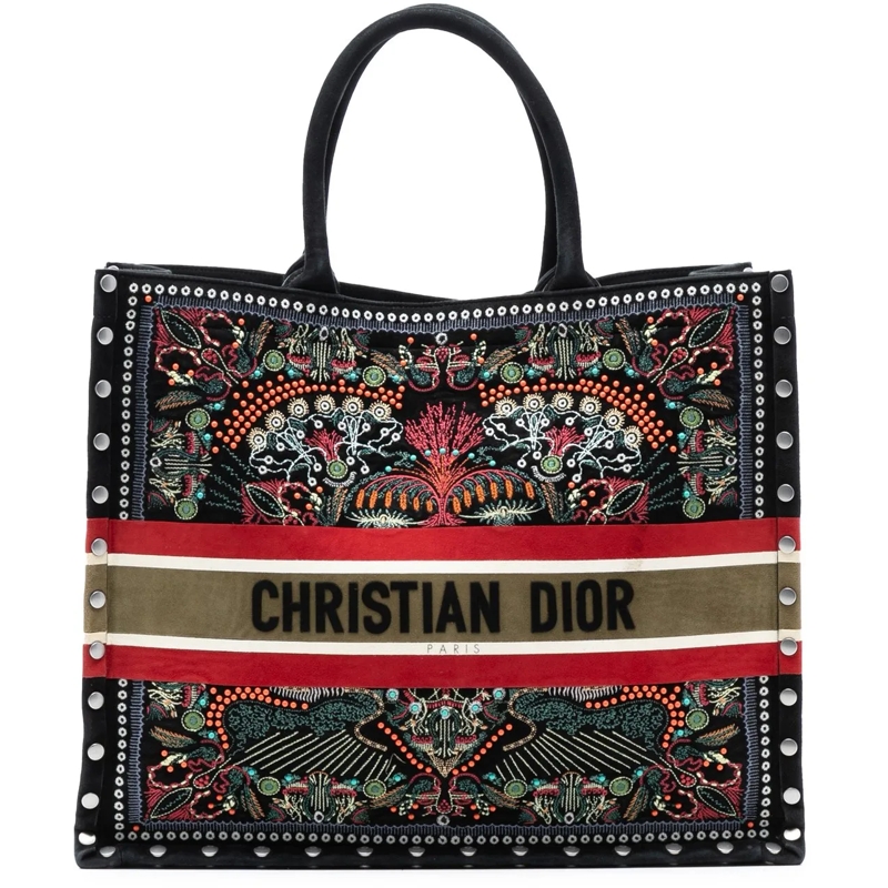 Christian Dior Shopper Large Studded Embroidered Velvet Heart Lights Book schwarz