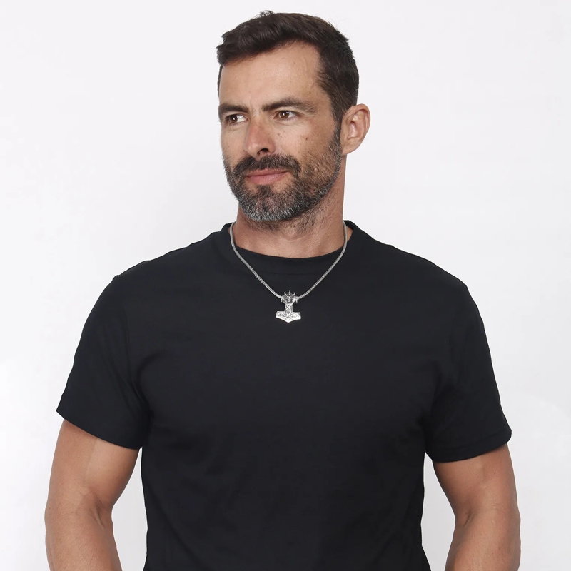 Kuzzoi Mittellange Halskette Halskette Herren Schlangenkette mit Thor's Hammer  silber(Image 6)