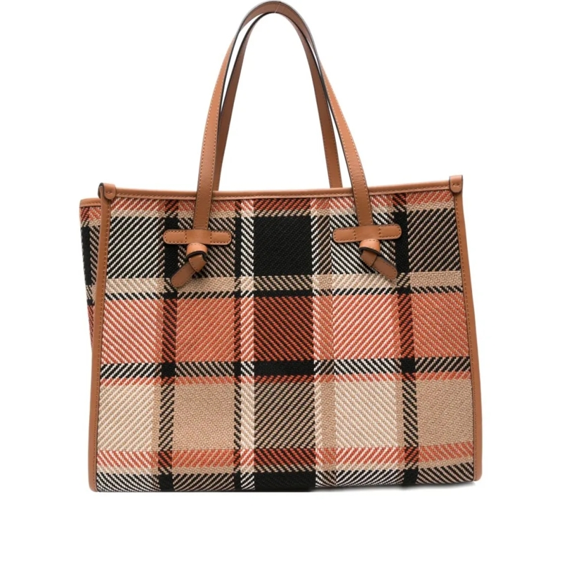 Gianni Chiarini Fourre-tout Plaid Shopper Bag With Leather Trim Brown