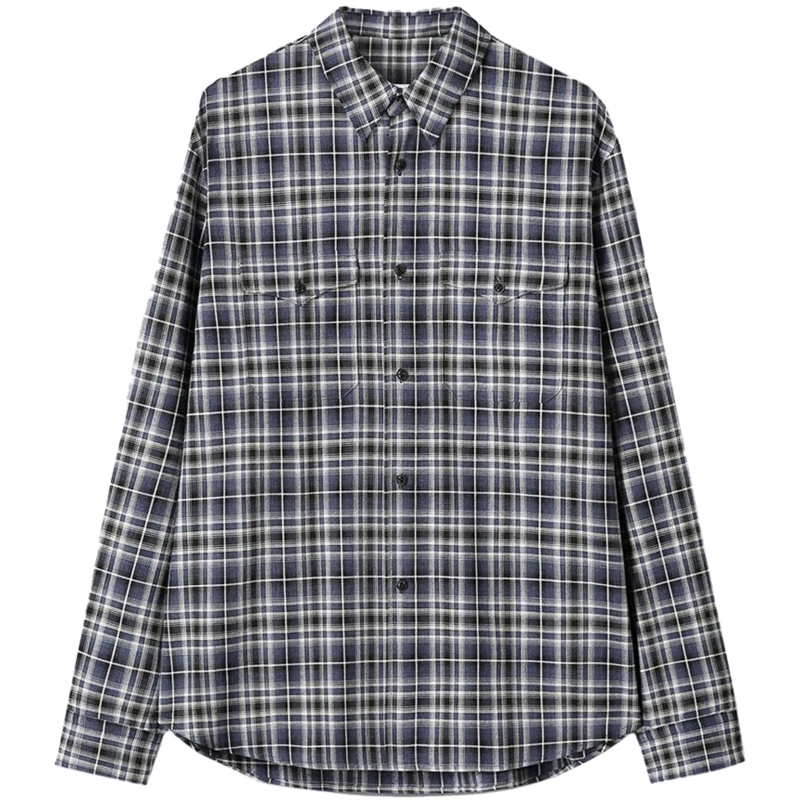 Tony Wack Legeres Oberteil Camicia Cotton Double Pocket Checked Blu blau