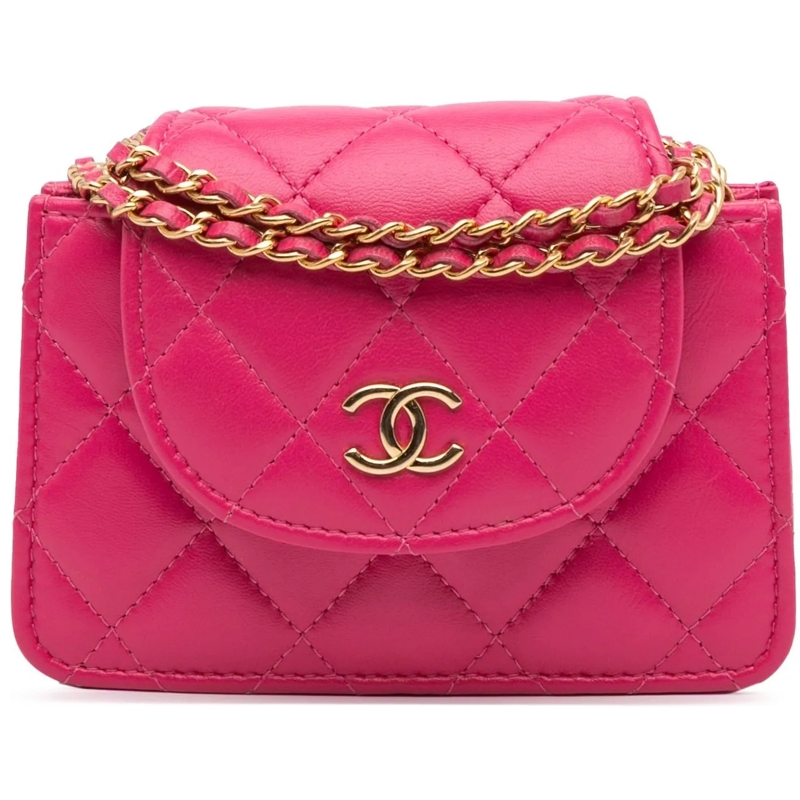 Chanel Pochette CC Quilted Lambskin Flap Clutch On Chain rose