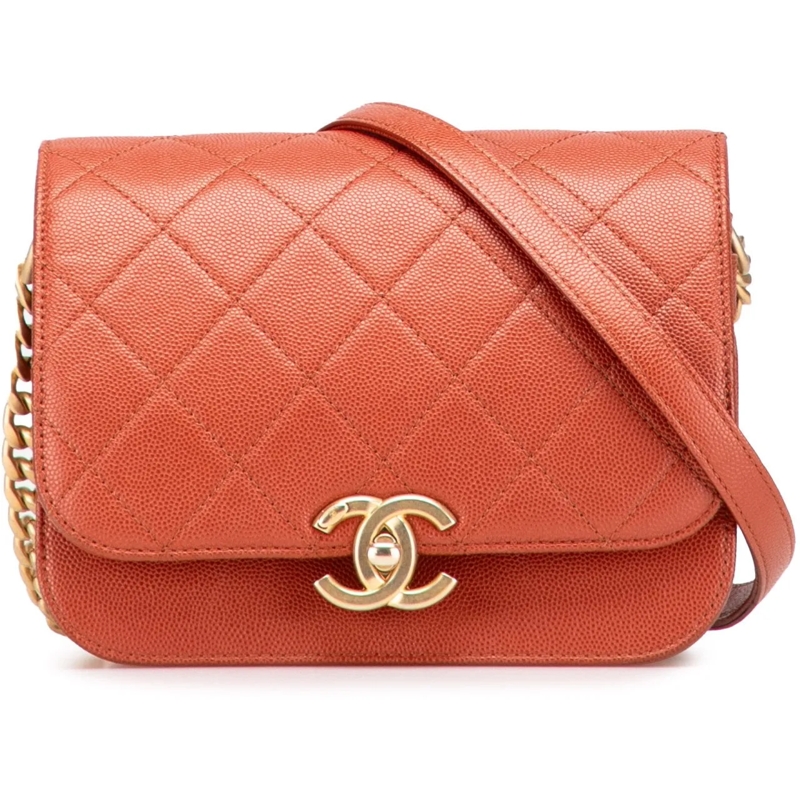 Chanel Sac à bandoulière Mini CC Quilted Caviar Messenger Single Flap rot