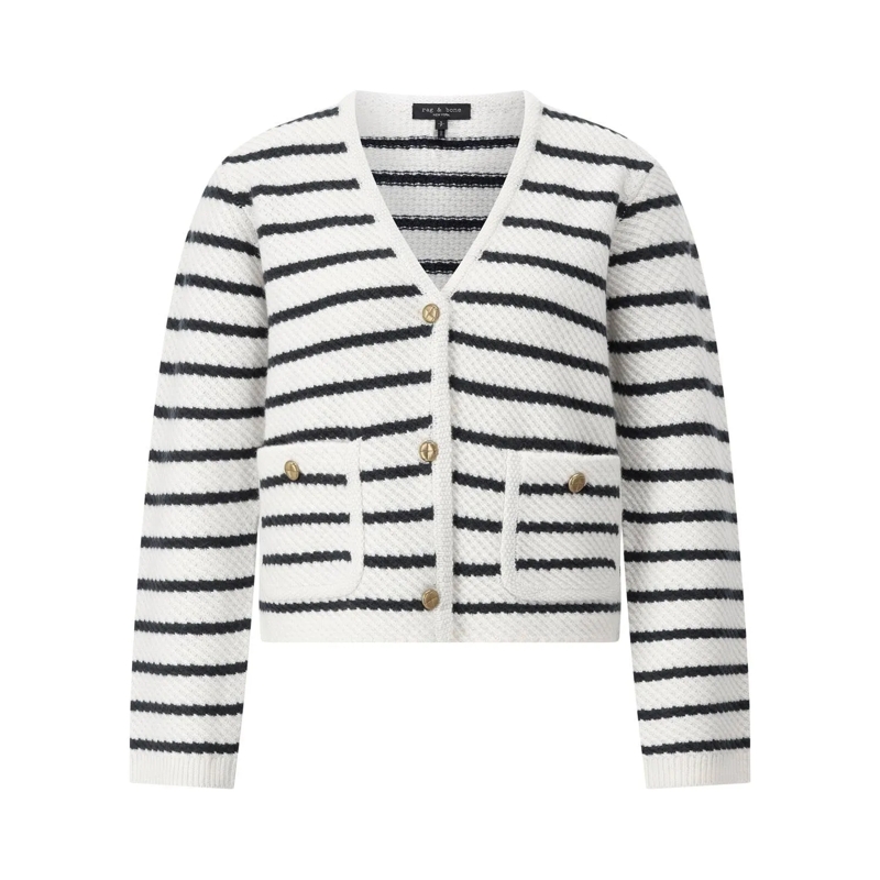 Rag & Bone Vest Gestreifte Strickjacke Peggy Weiß