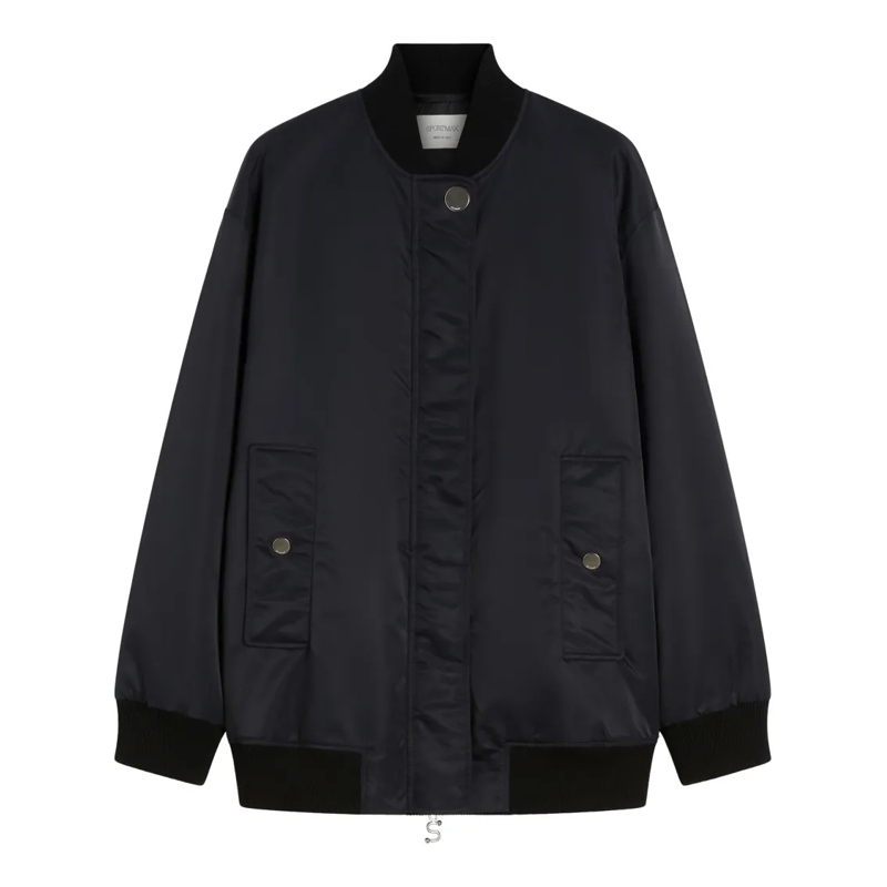 Max Mara Veste de transition Classic Bomber Jacket With Smooth Finish Black
