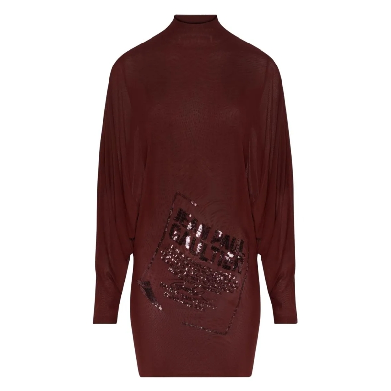 Jean Paul Gaultier Mini-robe Burgundy Sequin-Embellished High Neck Dress Black