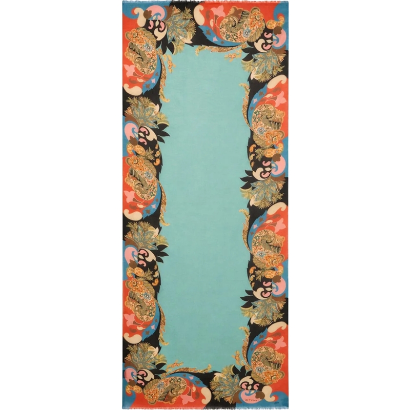Etro Wollschal Sciarpa con Bordo Stampato hellblau