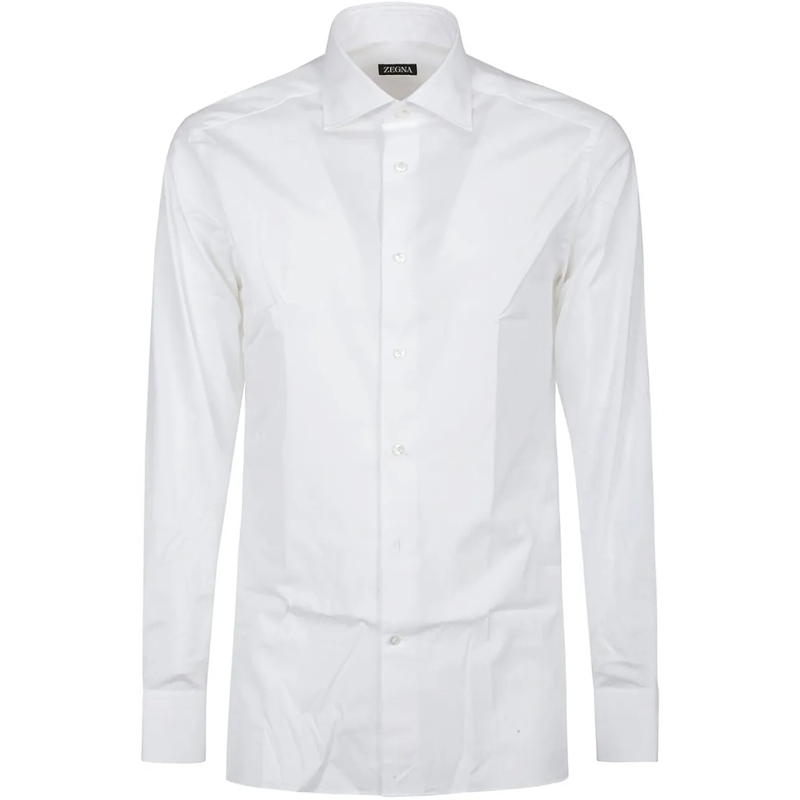 Zegna Haut décontracté Lux Tailoring Long Sleeve Stretch Cotton Shirt Whi weiß