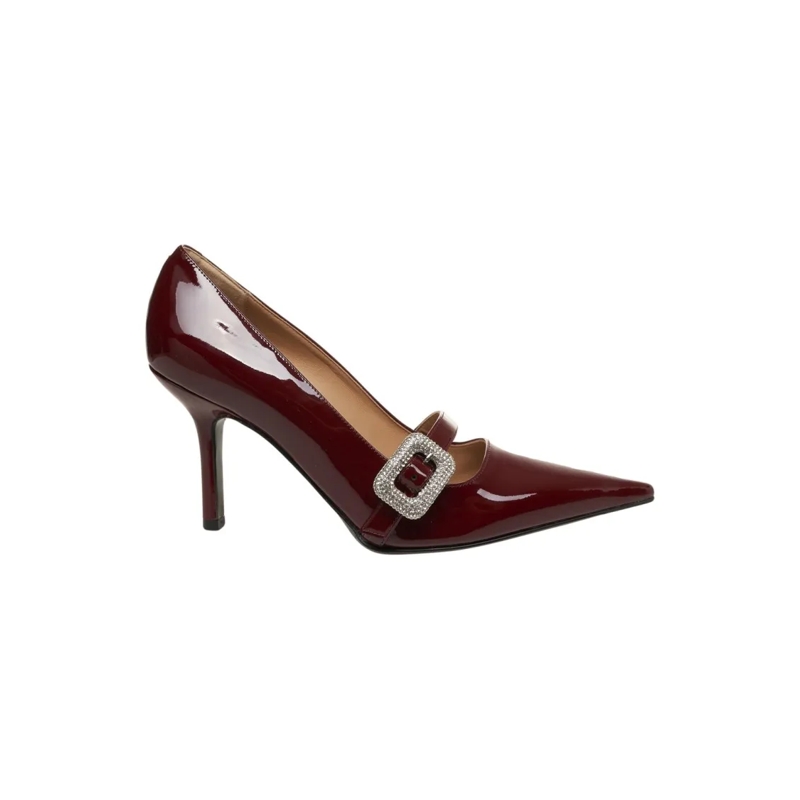 Gender Escarpins Red Patent Leather Pumps With Delicate Ankle Strap Black