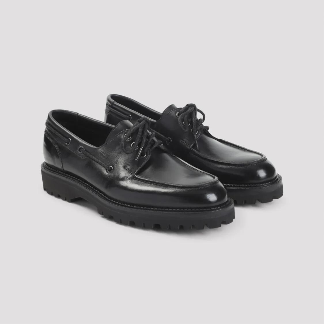 Thumbnail - High-Gloss Black Calf Leather Lace-Up Derbies - Gr. 11 - in Schwarz